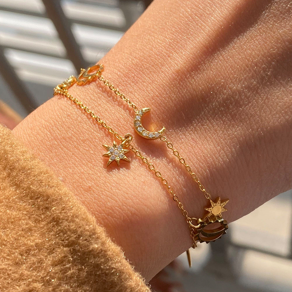 Star Moon Titanium Steel Bracelet with Diamonds