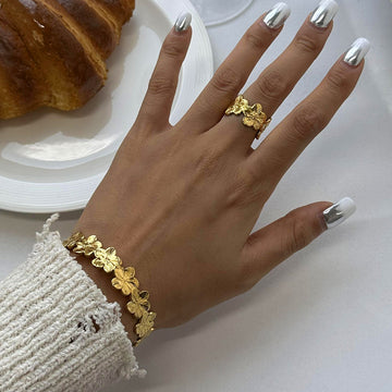 Stainless steel flower opening bracelet ring