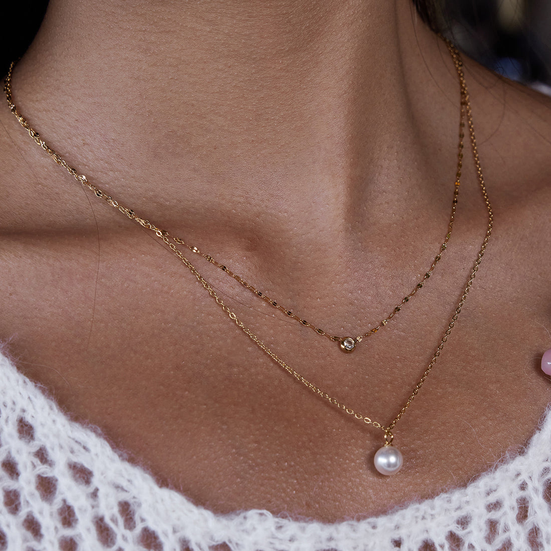 Titanium steel imitation pearl necklace