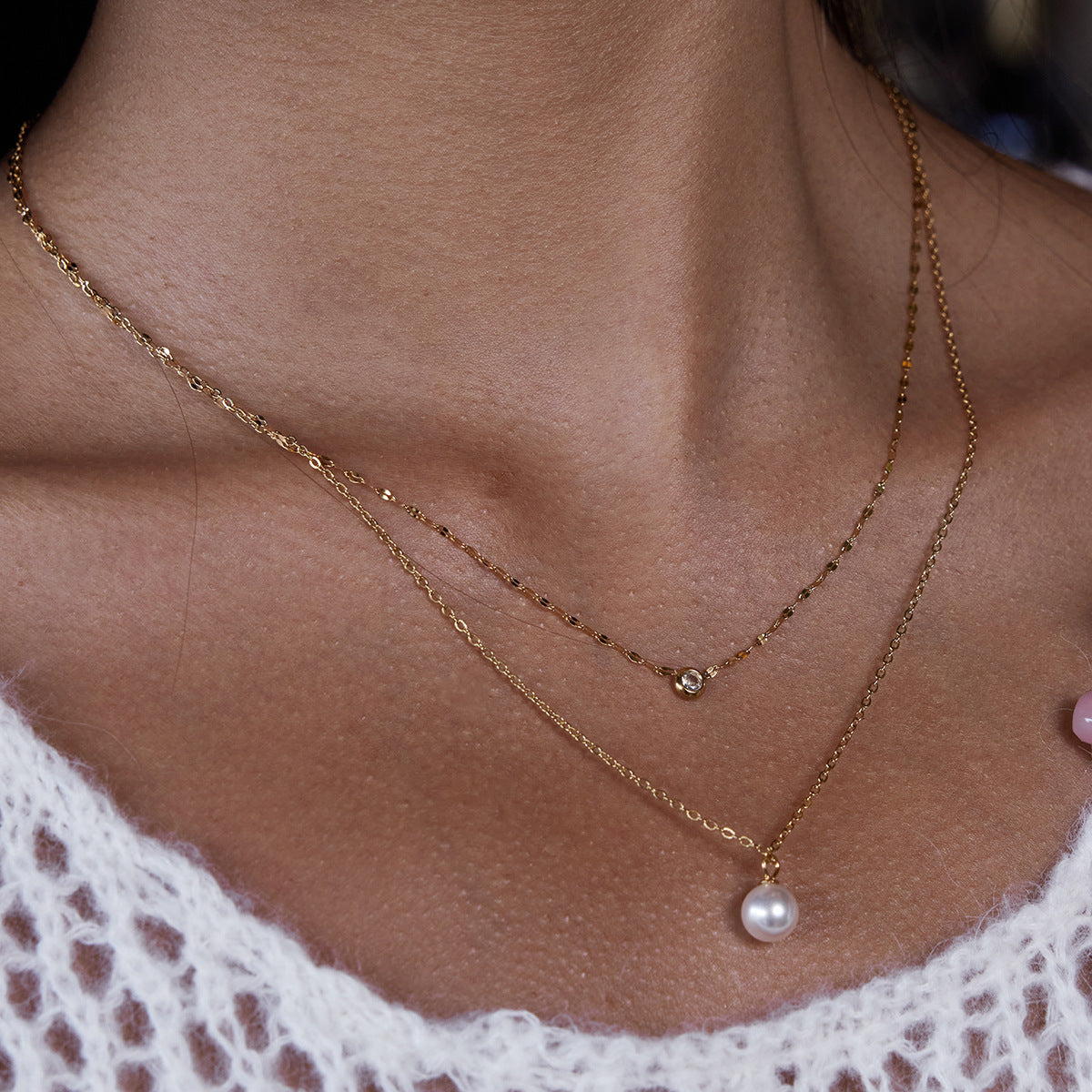 Titanium steel imitation pearl necklace