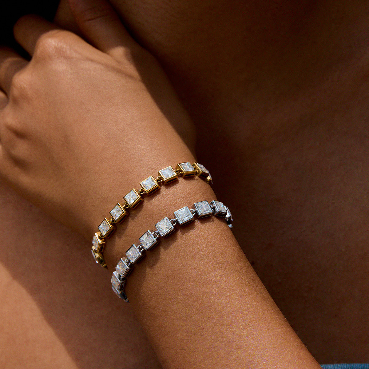 Zircon-studded Stainless Steel Full Diamond Bracelet