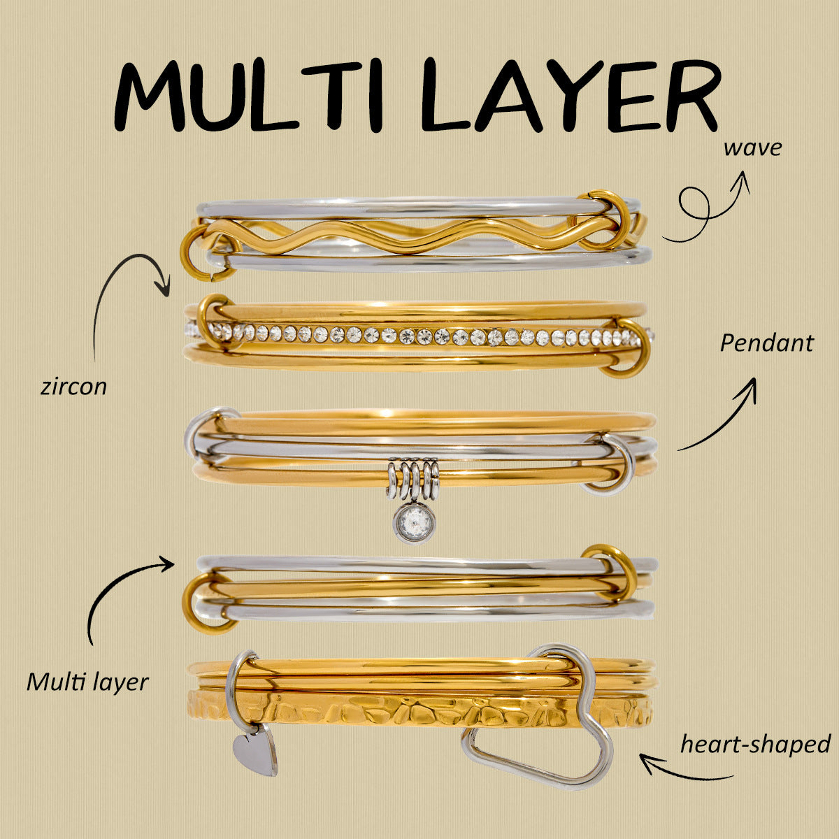 Stainless steel zircon multi-layer bracelet