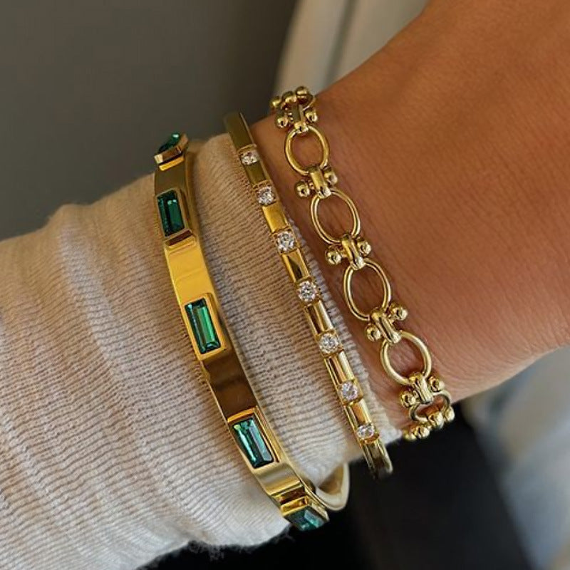 Titanium steel zircon inlaid bracelet