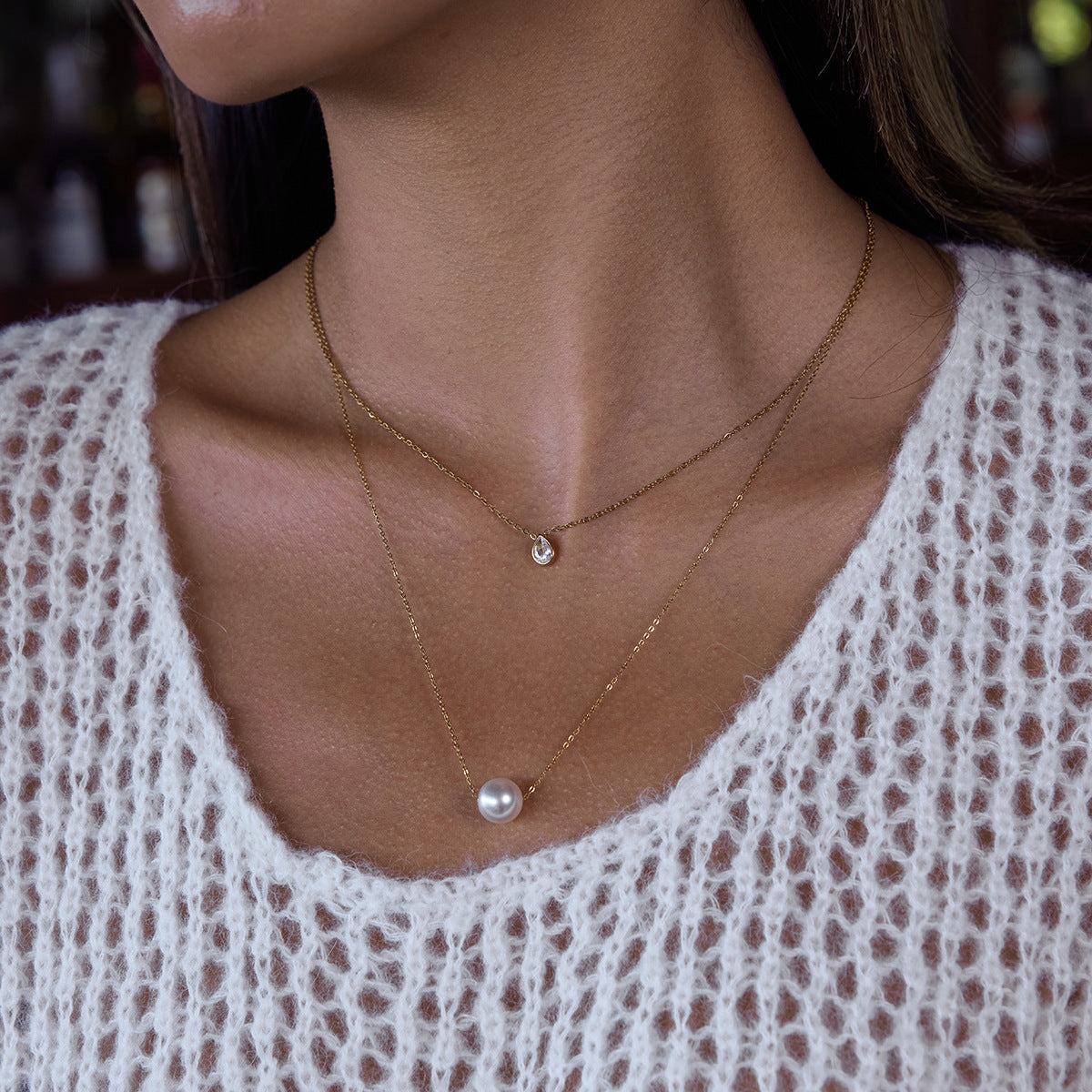 Titanium steel imitation pearl necklace