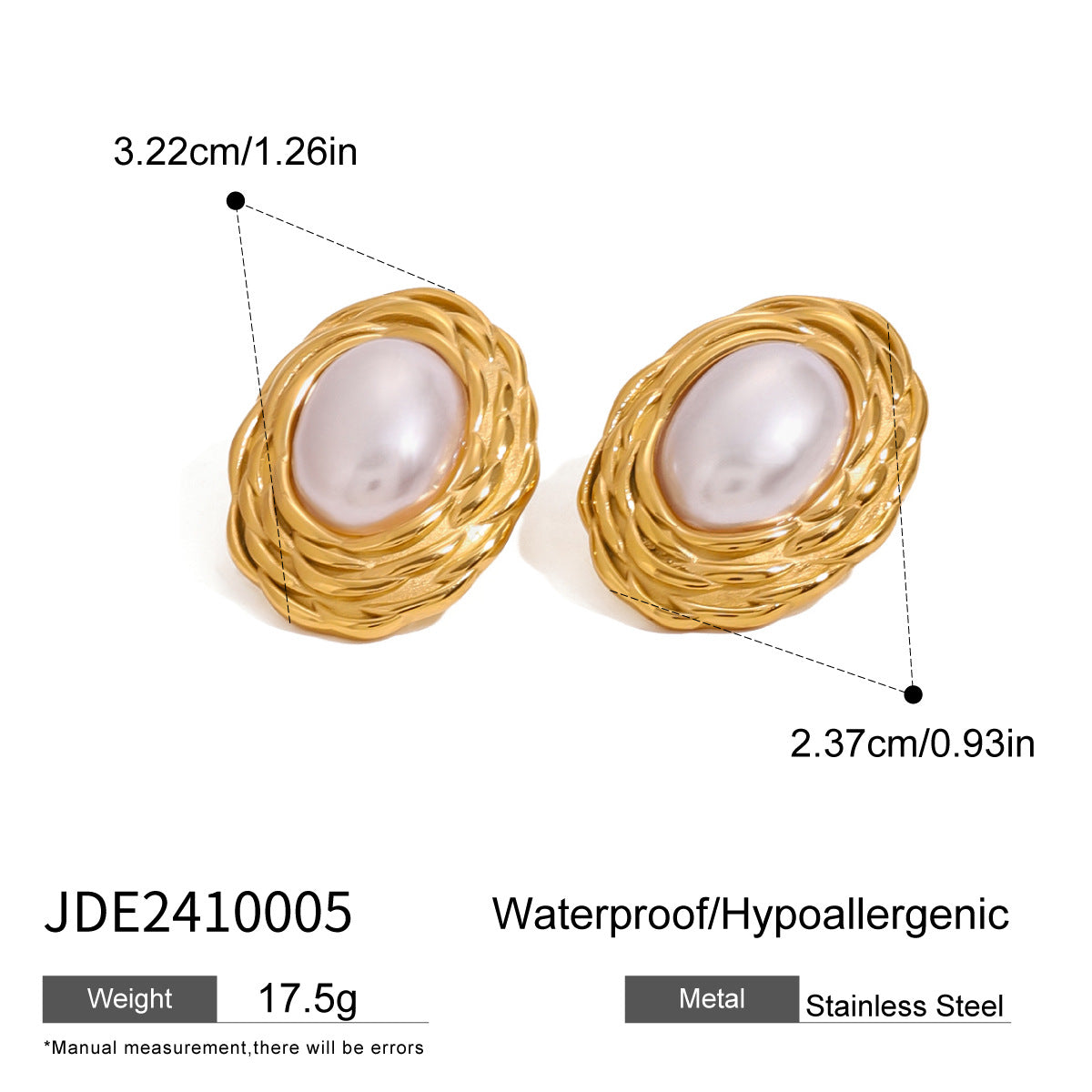 Stainless steel pearl stud earrings