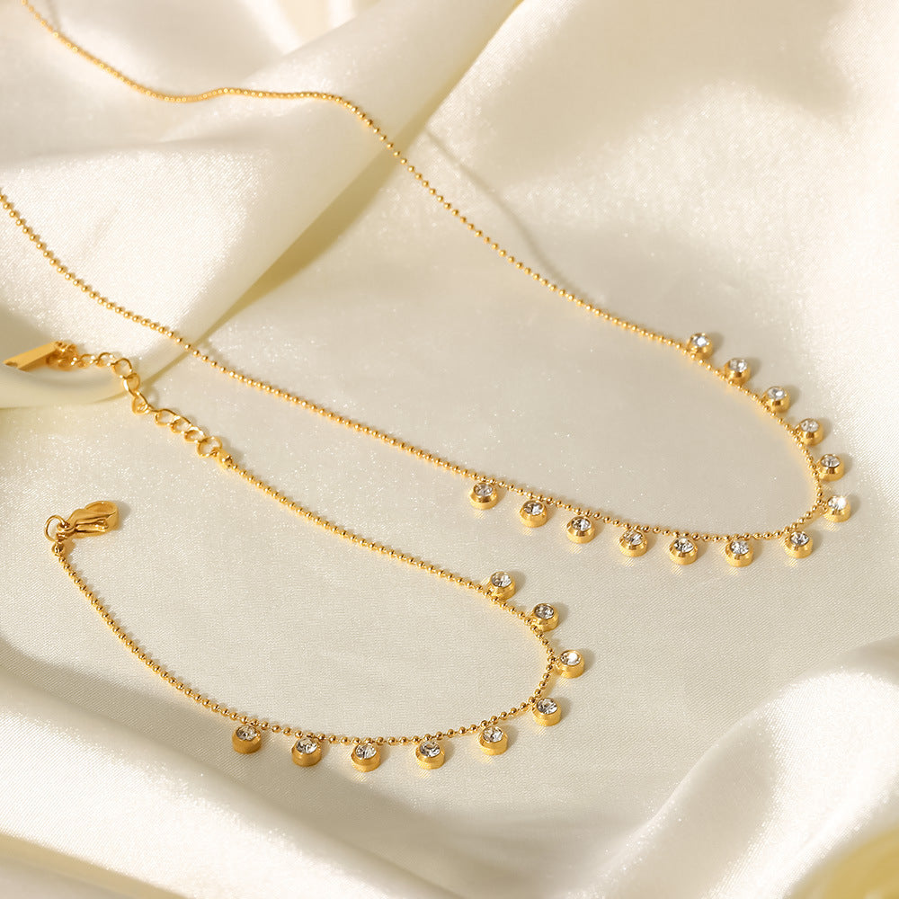 Diamond fringed stainless steel necklace