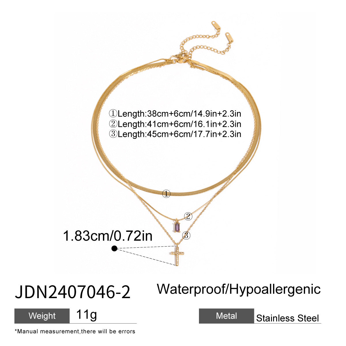 Stainless steel cross multi-layer necklace