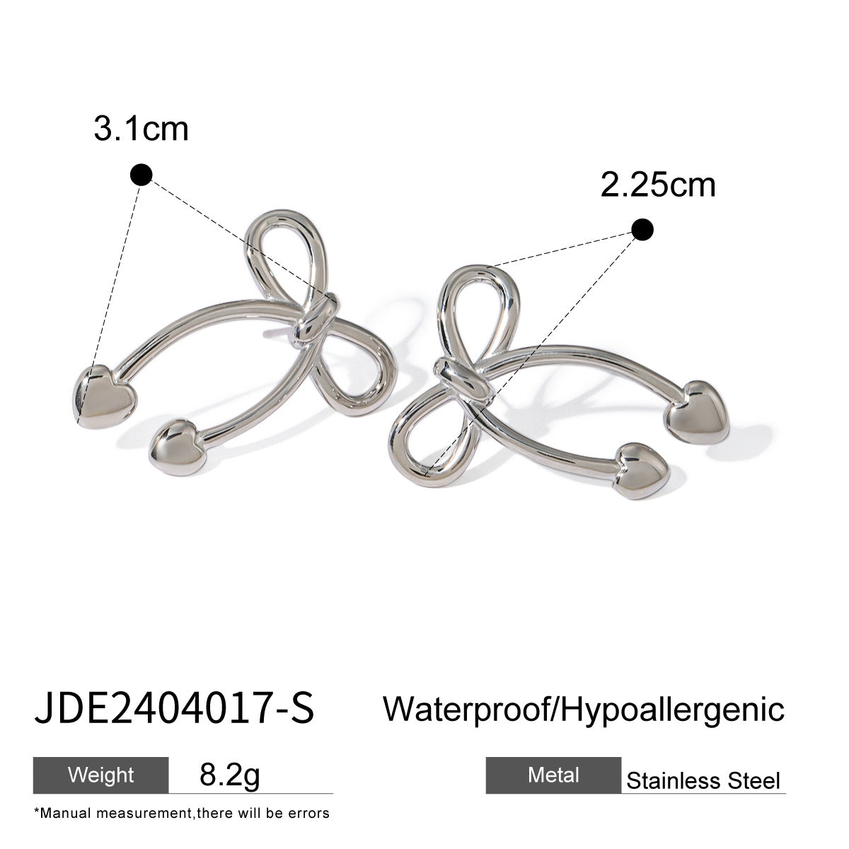 Line bow stainless steel earrings necklace