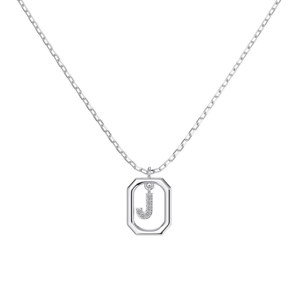 S925 Sterling Silver Hollow Pendant 26 Letter Necklace