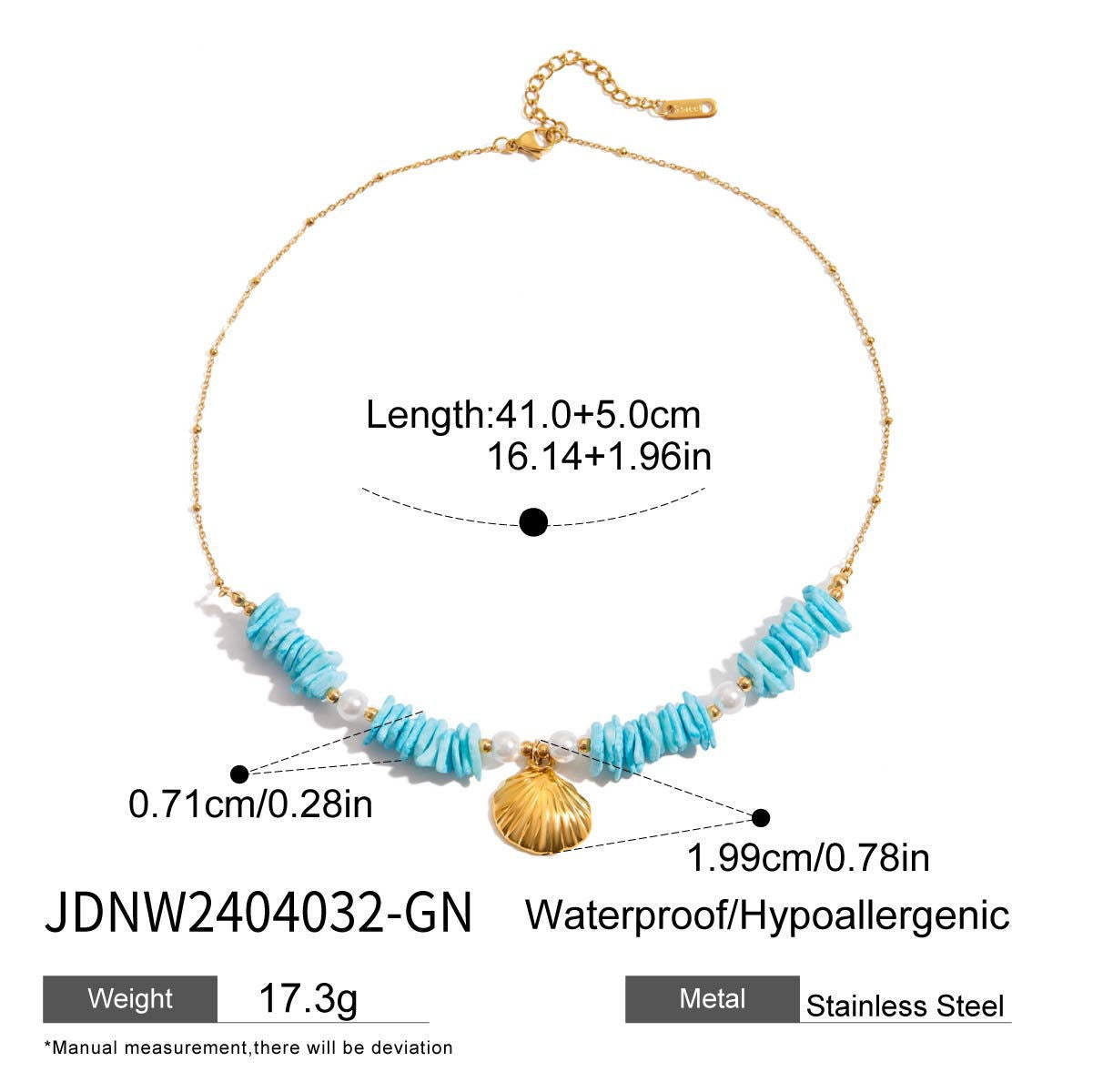 Stainless Steel Mint Green Shell Piece Pearl Shell Pendant Necklace