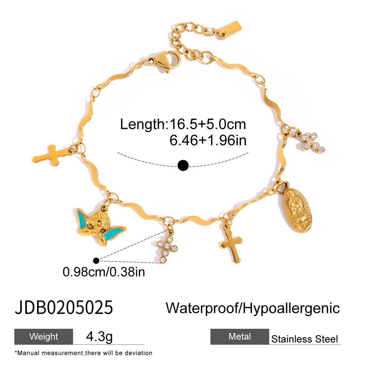 Stainless steel bow love cross bracelet