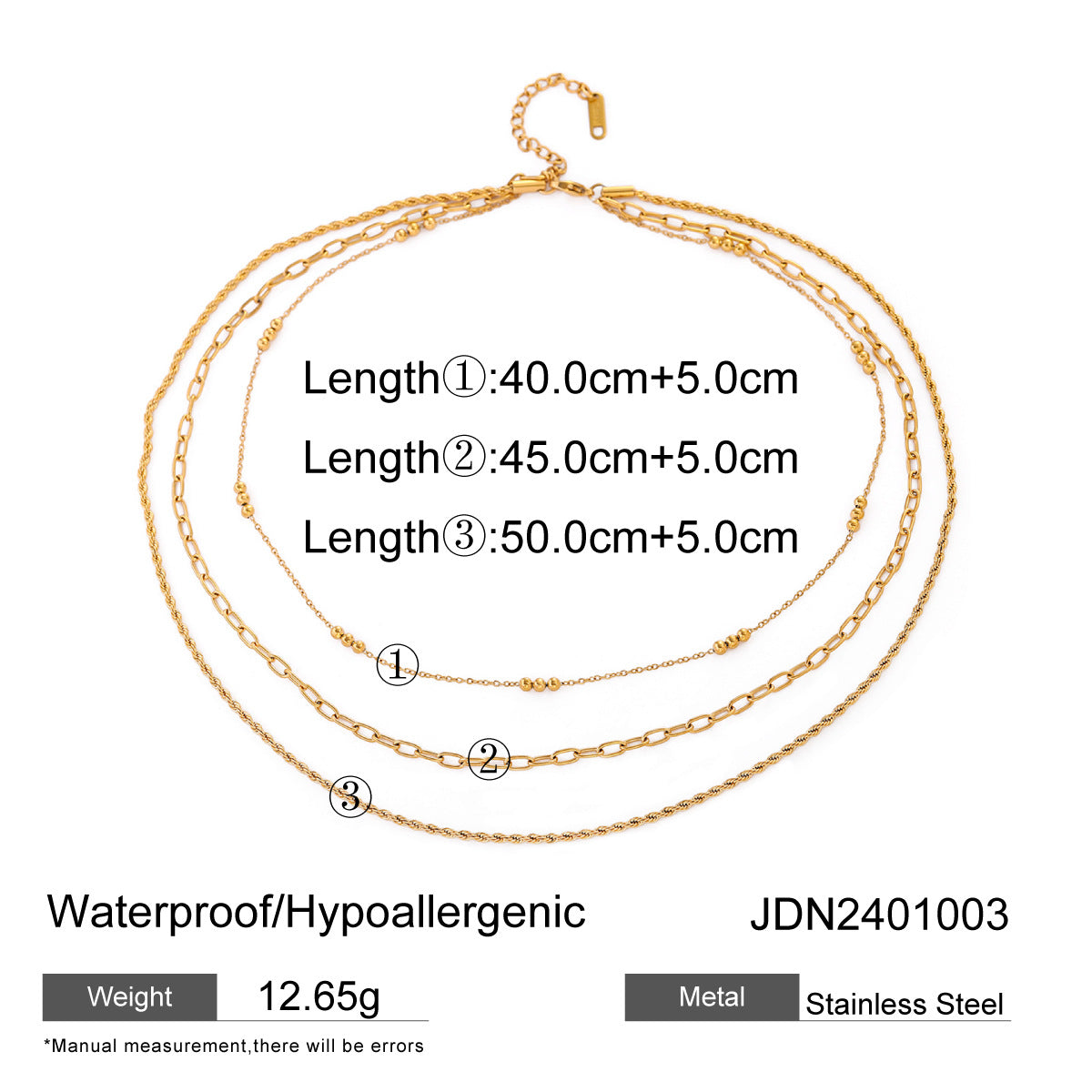 Three-layer stacked titanium steel necklace