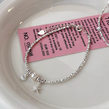 S925 Sterling Silver Shredded Silver Starfish Shell Bracelet