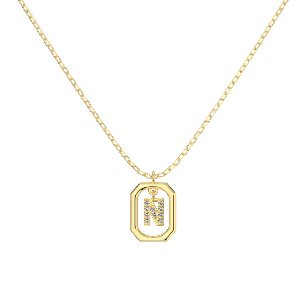 S925 Sterling Silver Hollow Pendant 26 Letter Necklace