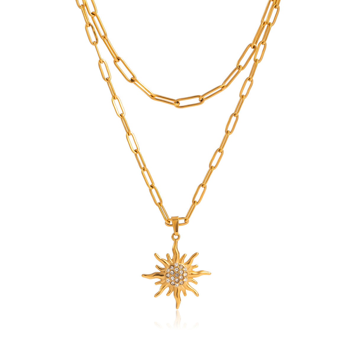 Titanium steel sun necklace ring earrings