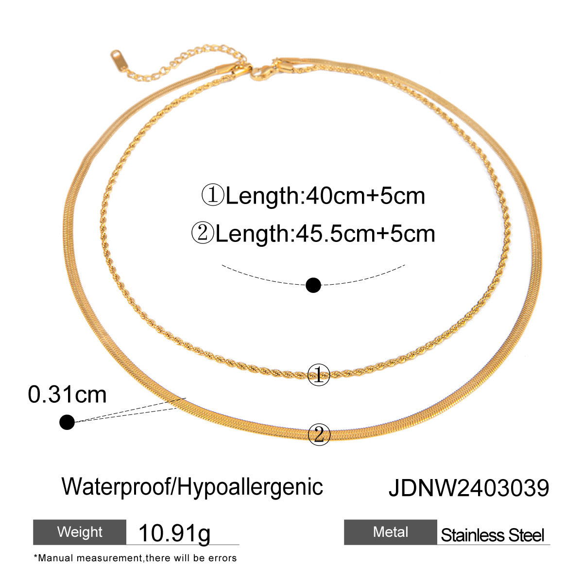 Stainless steel multi-layer gold bead necklace