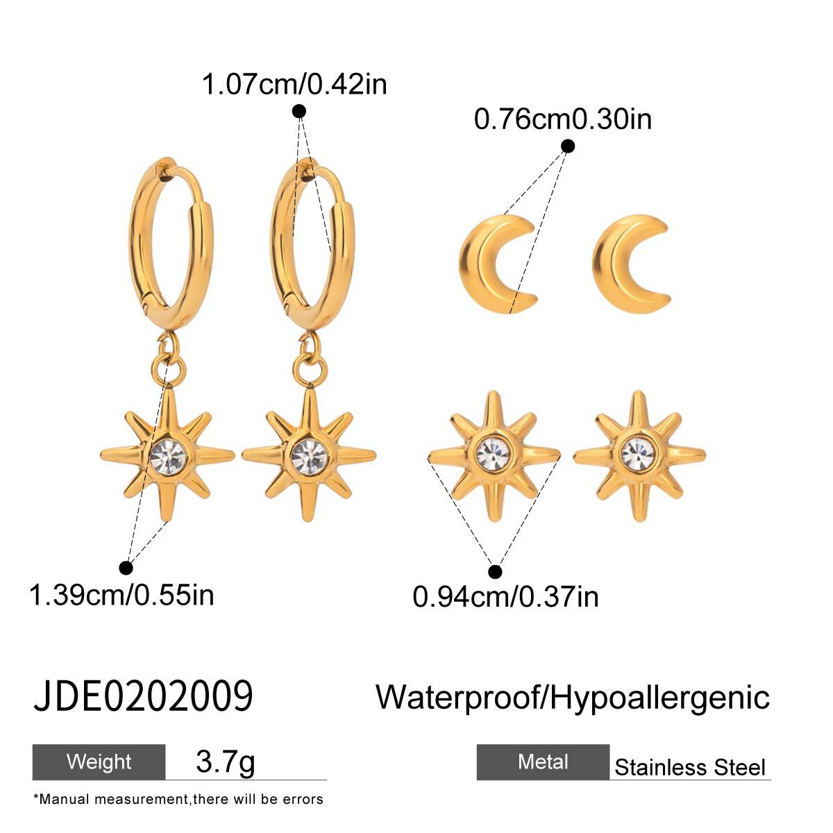 Three pairs of stainless steel zircon stud earrings