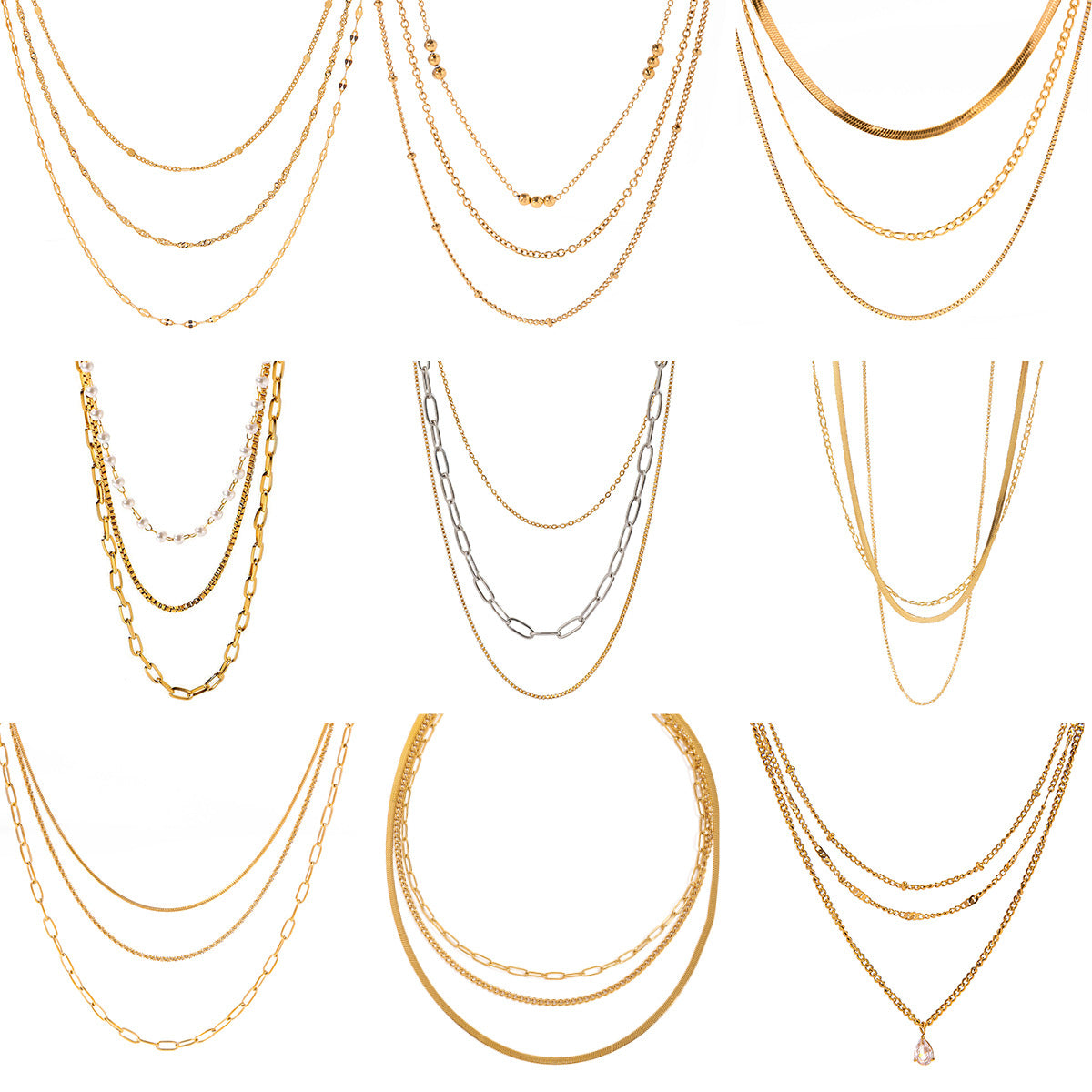 Three-layer stacked titanium steel necklace