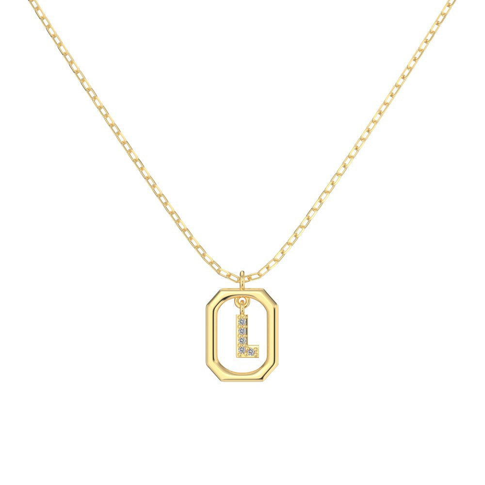 S925 Sterling Silver Hollow Pendant 26 Letter Necklace