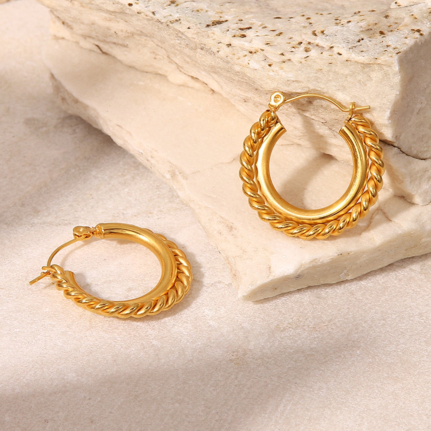 Stainless steel twist C-shaped double earrings