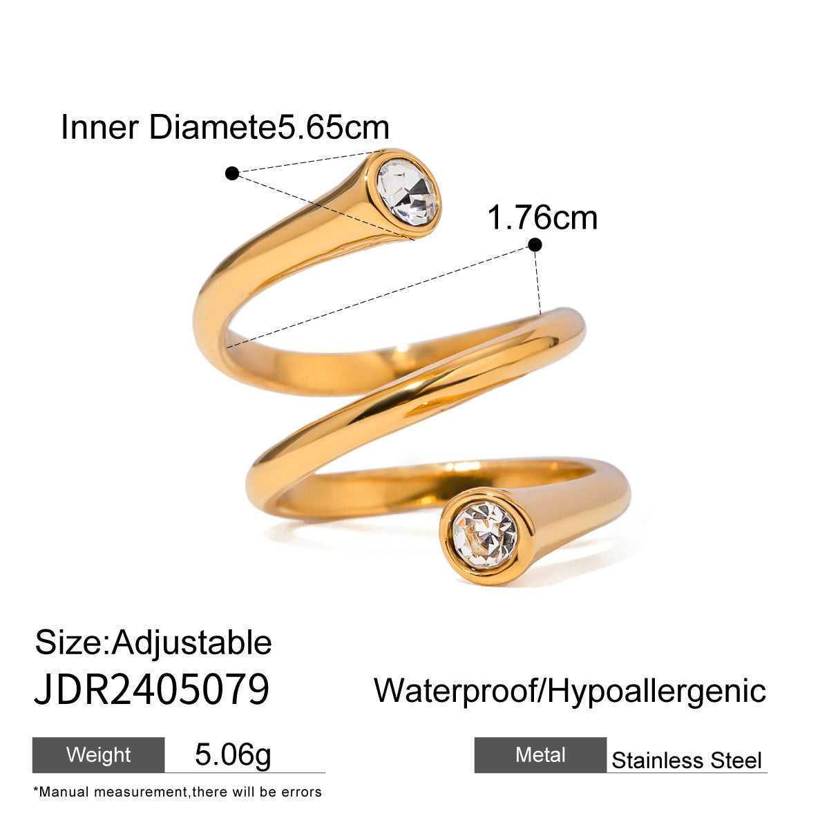 Stainless steel zircon open ring