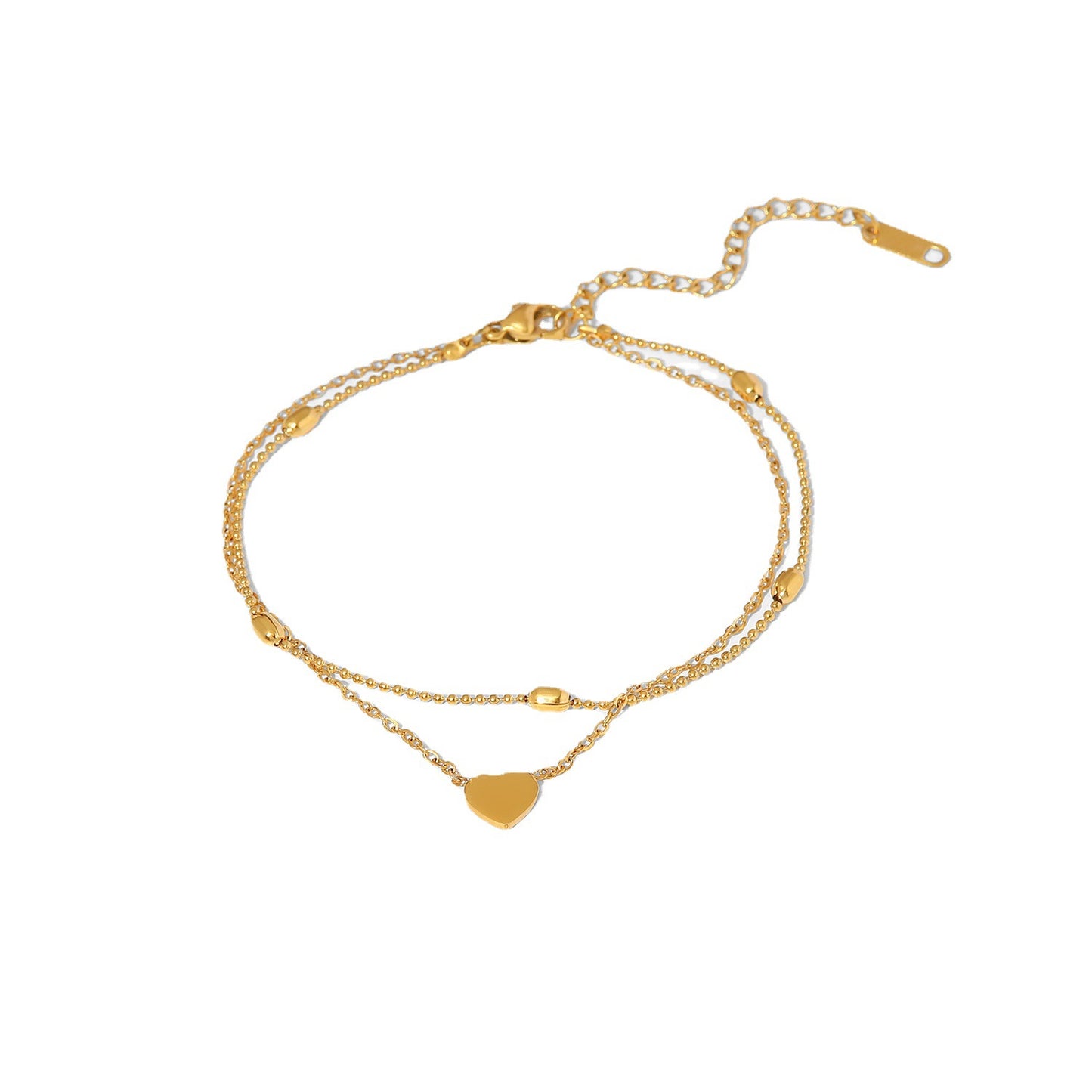 Titanium steel love oval bead double-layer anklet
