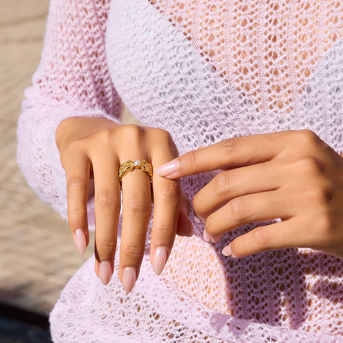 Lace Hollow Gold Stainless Steel Ring