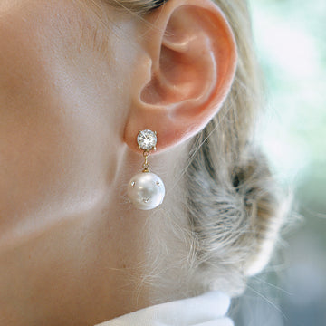 Titanium steel imitation pearl diamond stud earrings do not fade