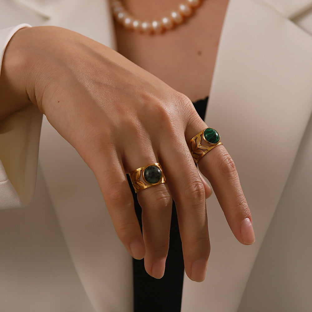 Vintage Stainless Steel Gemstone Ring