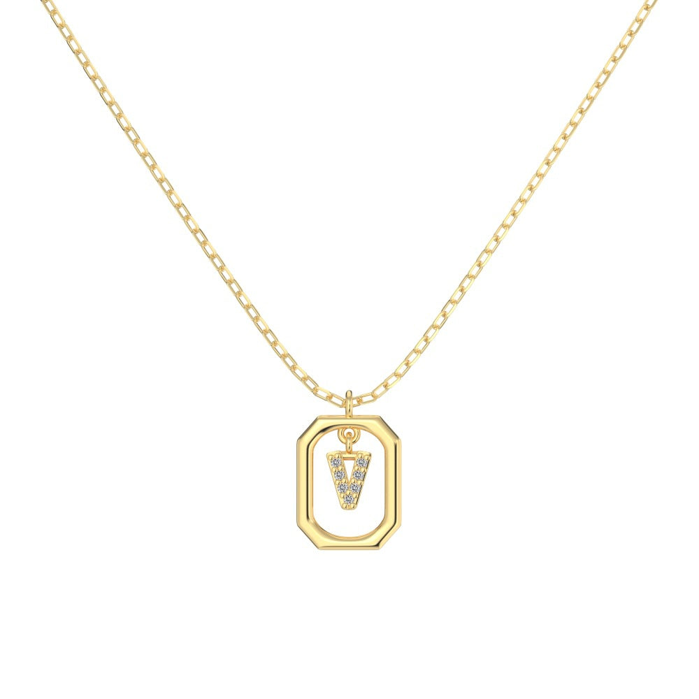 S925 Sterling Silver Hollow Pendant 26 Letter Necklace