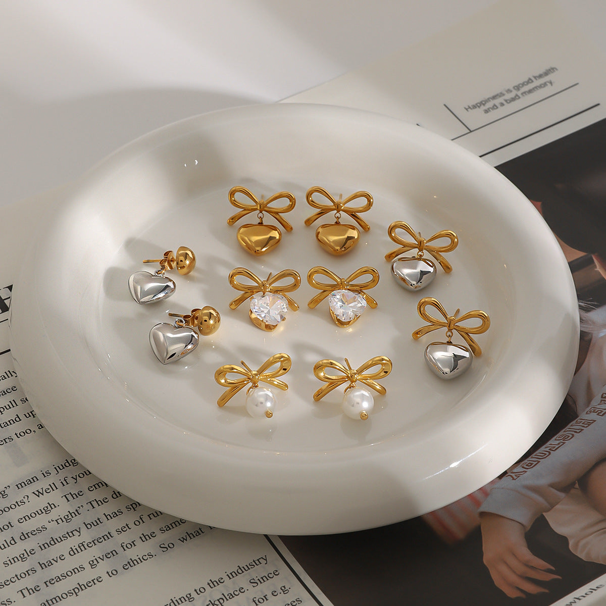 Stainless steel love bow stud earrings