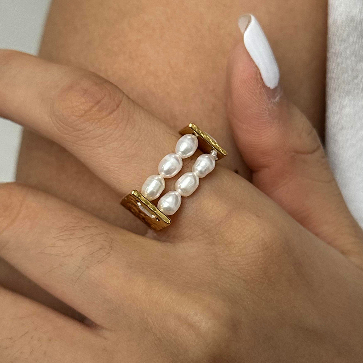 Stainless steel pearl ring