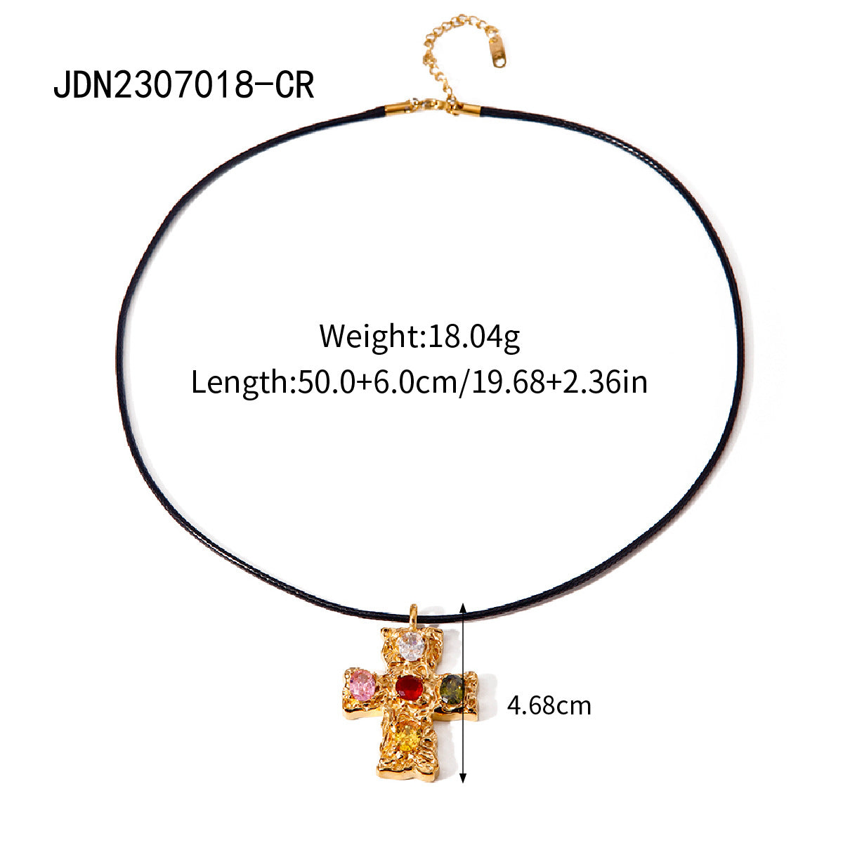 Wax rope Colored stone Hammer cross Stainless steel necklace