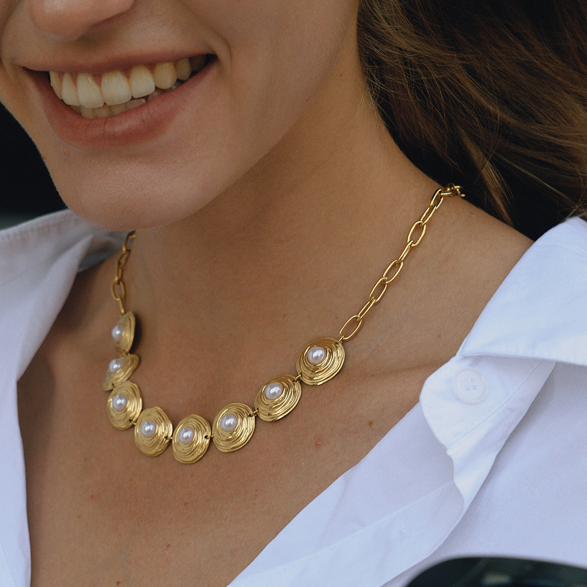 Titanium steel pearl necklace bracelet