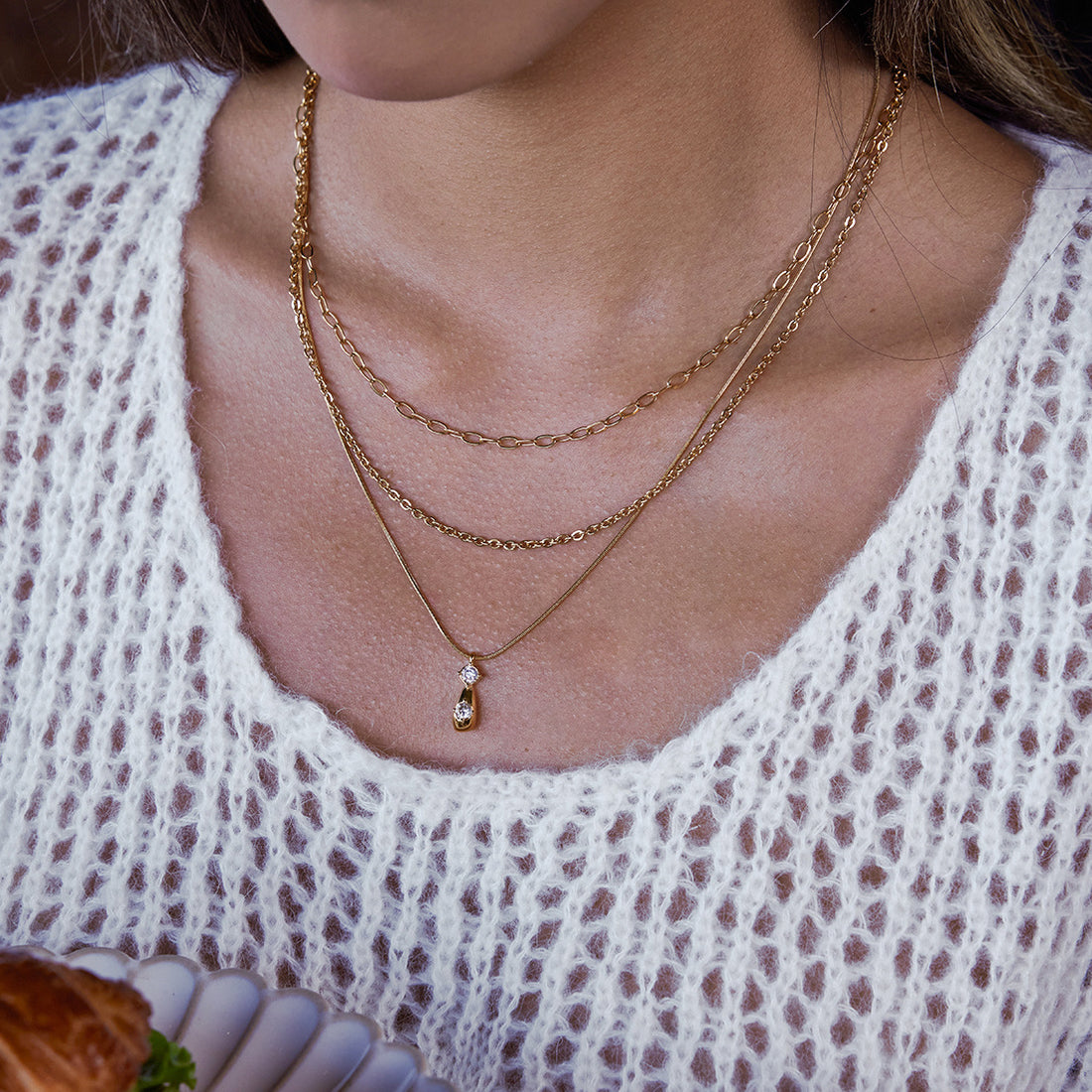 Titanium steel three-layer stacked necklace