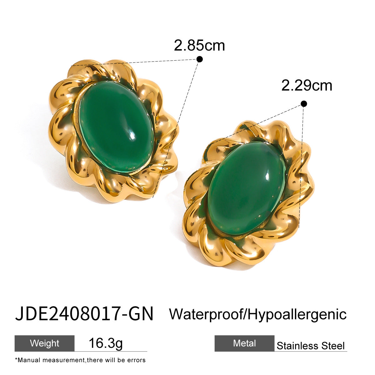 Stainless steel emerald natural stone pendant necklace