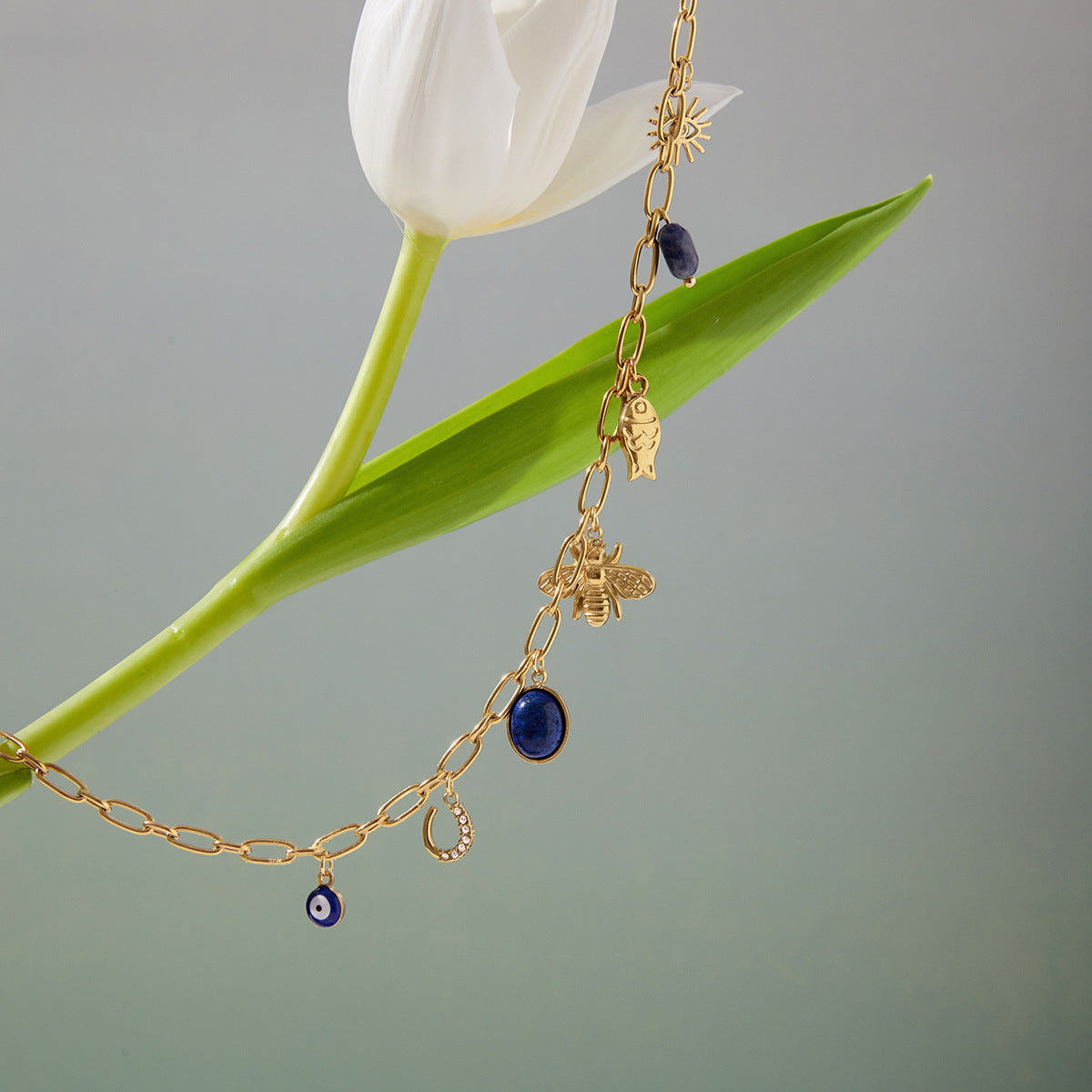 lapis lazuli devil's eye titanium steel necklace