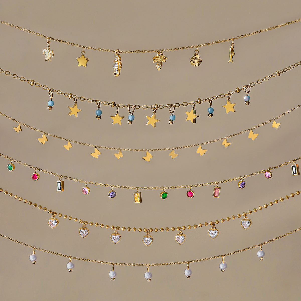 Titanium steel tassel stacked necklace