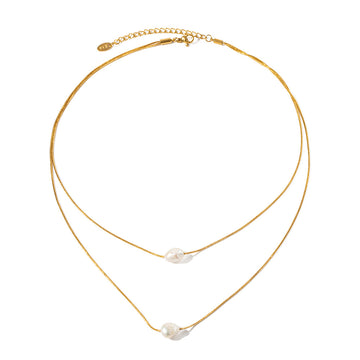 Stainless steel freshwater pearl double-layer non-fading necklace