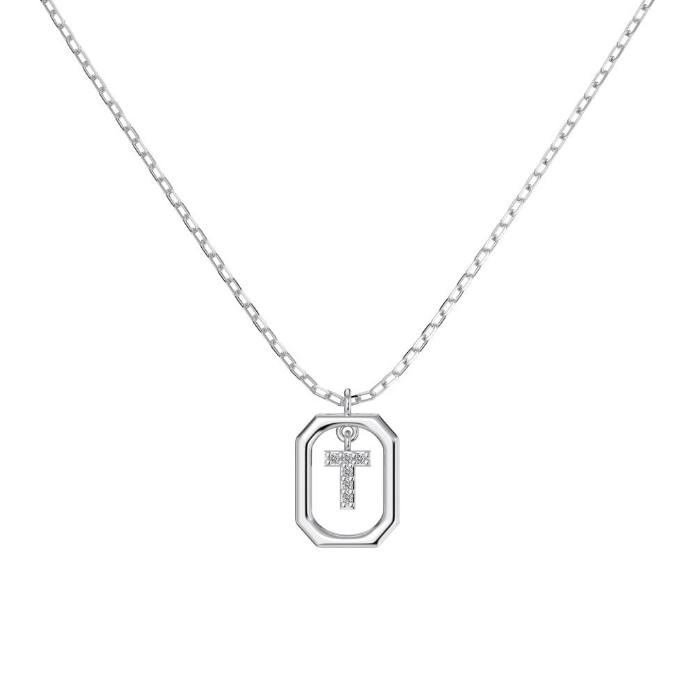 S925 Sterling Silver Hollow Pendant 26 Letter Necklace