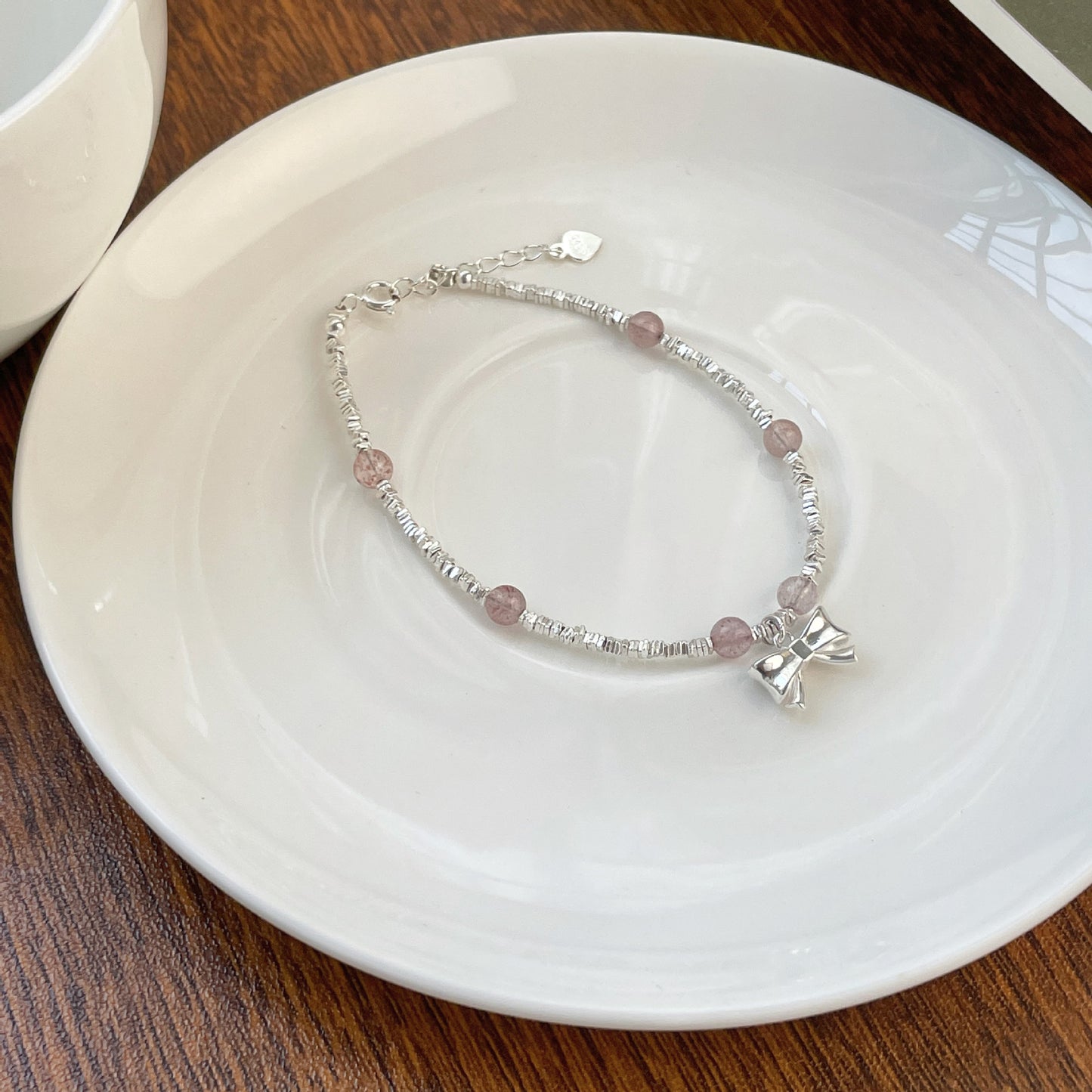 S925 Sterling Silver Crushed Silver Bow Bracelet