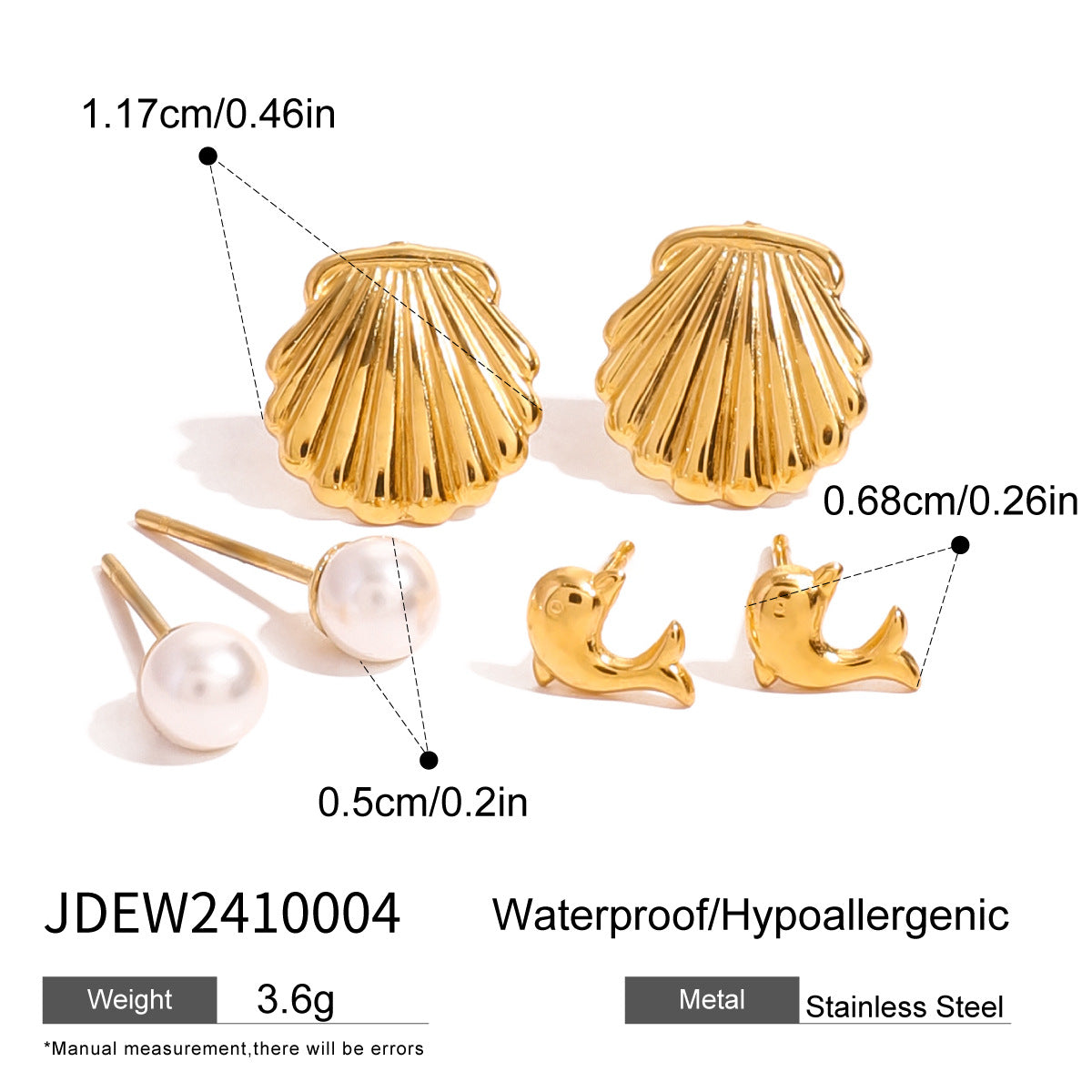 Three pairs of stainless steel zircon stud earrings