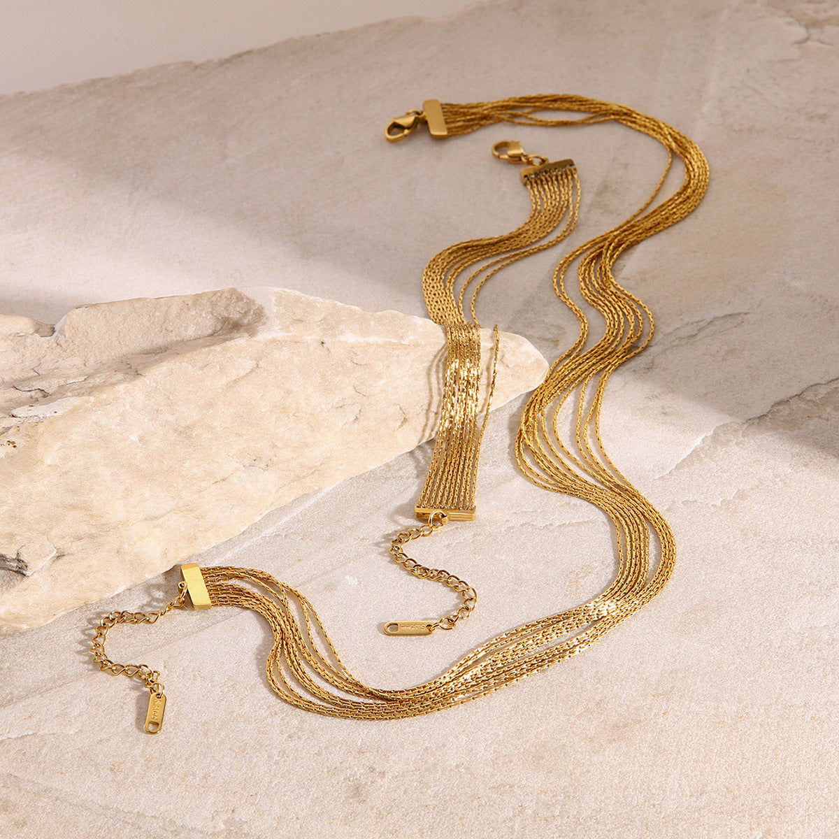 Stainless steel multi-layer tassel stacked bracelet