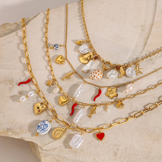 Stainless steel oil drop pearl love necklace