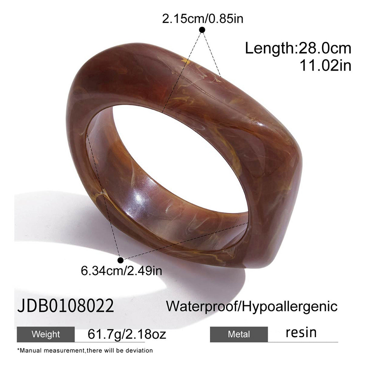 Irregular wide-sided resin bracelet