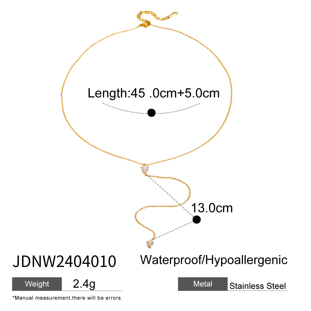 Stainless steel zircon y-shaped sweater chain necklace