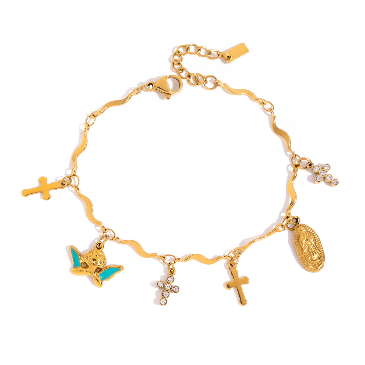 Stainless steel bow love cross bracelet
