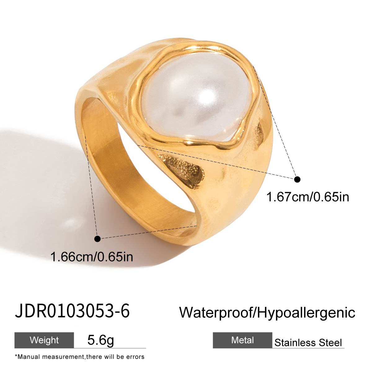 Stainless steel gold pearl ring