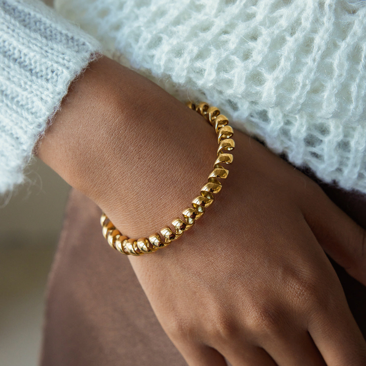 Telephone wire titanium steel open bracelet