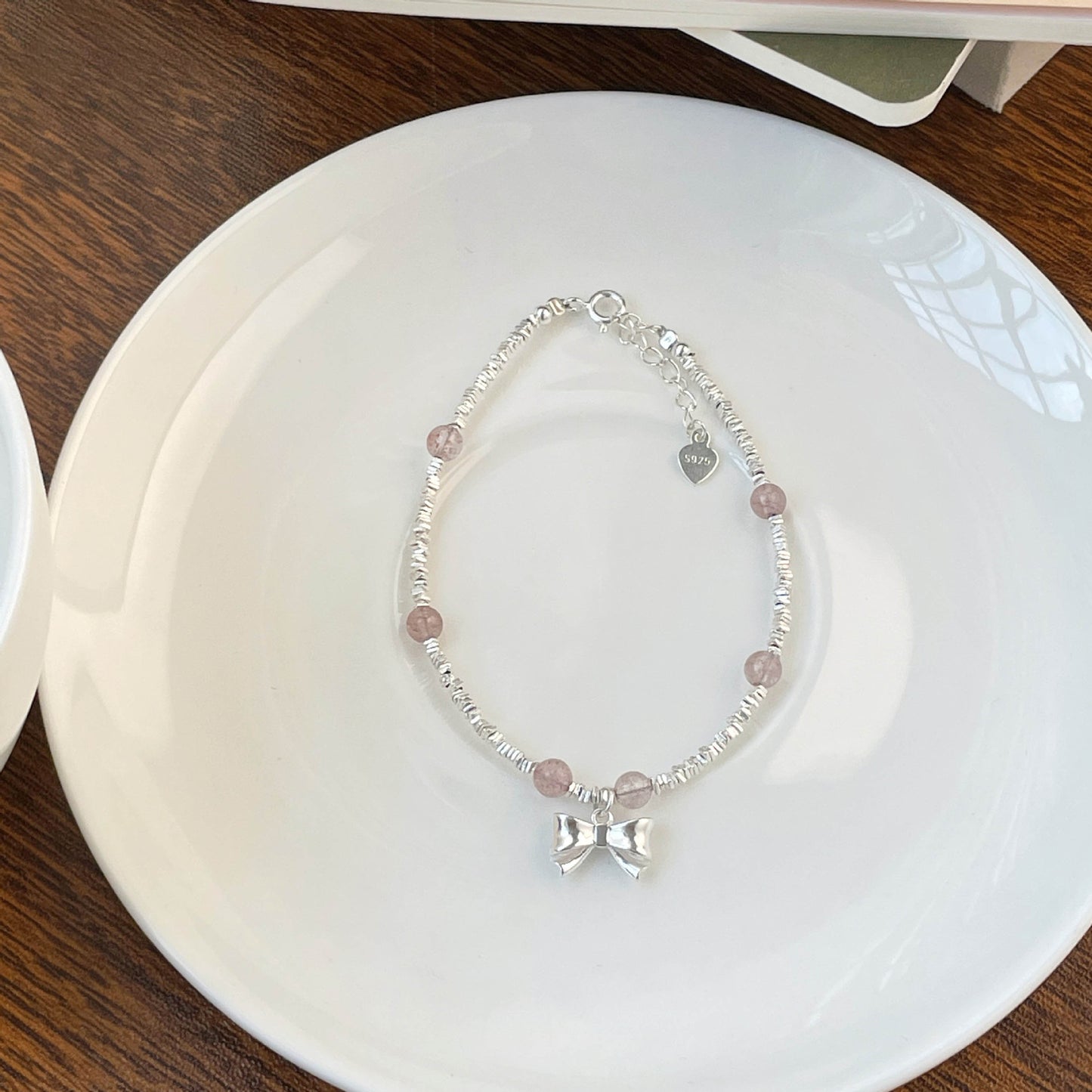 S925 Sterling Silver Crushed Silver Bow Bracelet